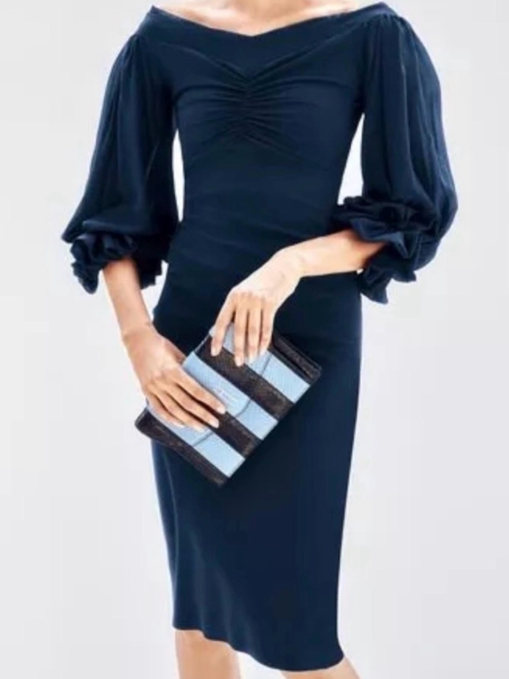 Chiara Boni Maber Illusion Knee Length Dress In Navy Size 42/US 6